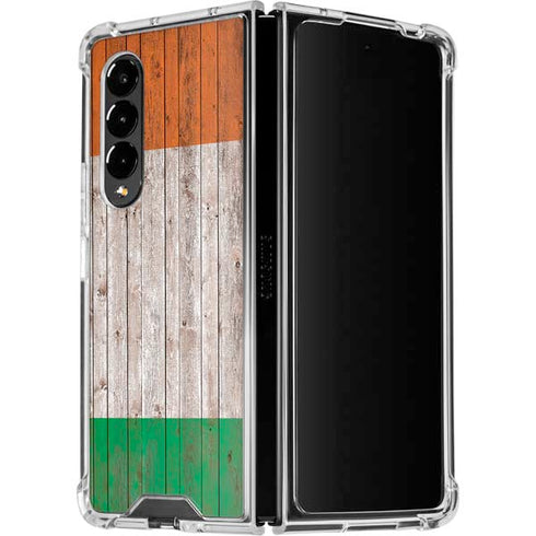 Ireland Flag Dark Wood Galaxy Z Fold4 5G Clear Case